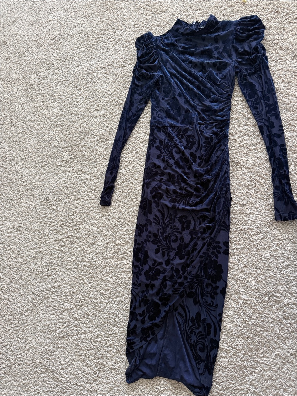 Vici Navy Velvet Burnout Long Sleeve Maxi Dress